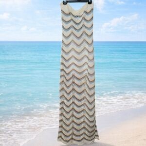 Crochet Maxi Dress in Cream, Brown & Light Blue 💙🤍🤎 Sizes - S & L NWT